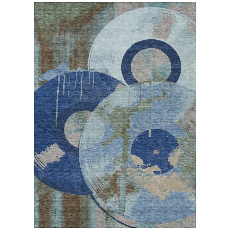 5' X 8' Blue And Navy Blue Geometric Washable Indoor Outdoor Area Rug Homeroots Outdoor