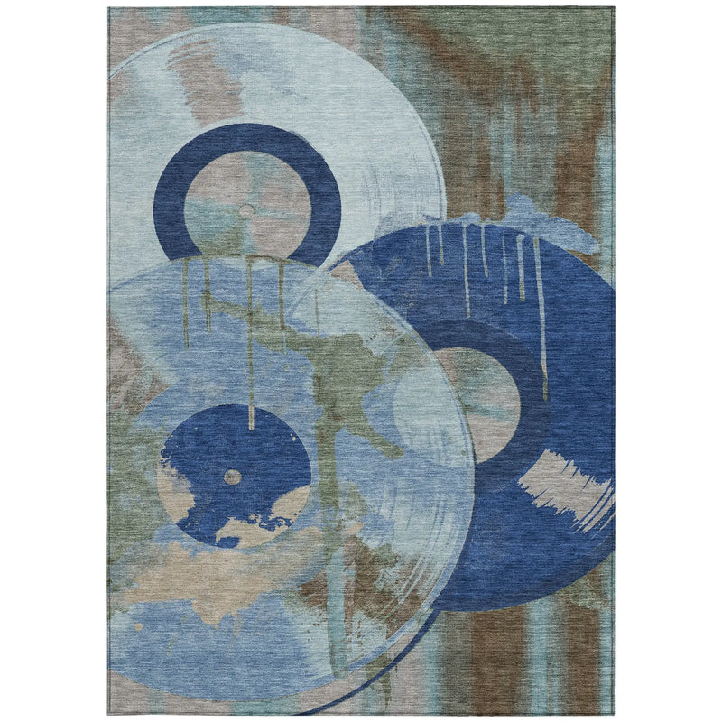 5' X 8' Blue And Navy Blue Geometric Washable Indoor Outdoor Area Rug Homeroots Outdoor