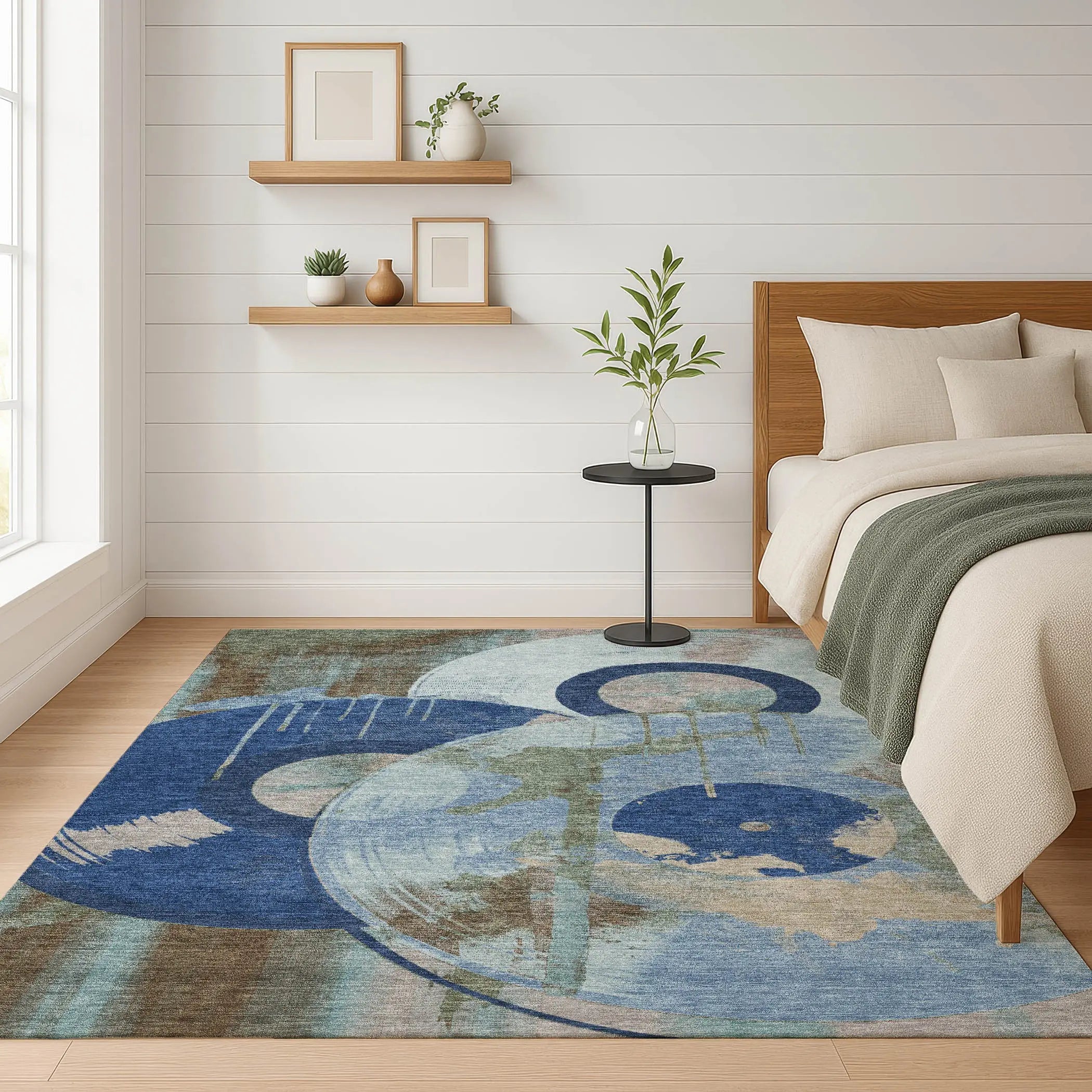 5' X 8' Blue And Navy Blue Geometric Washable Indoor Outdoor Area Rug Homeroots Outdoor
