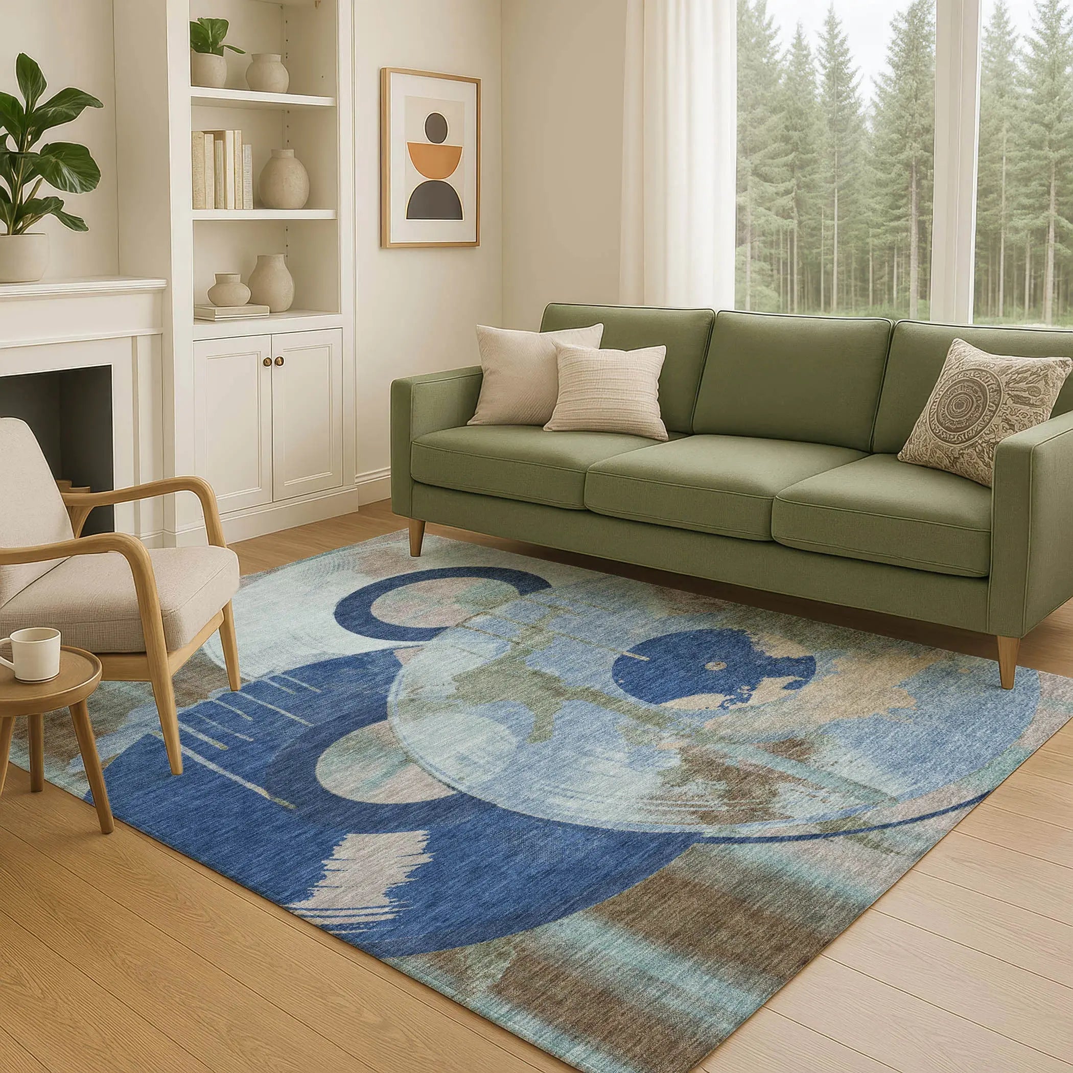 5' X 8' Blue And Navy Blue Geometric Washable Indoor Outdoor Area Rug Homeroots Outdoor
