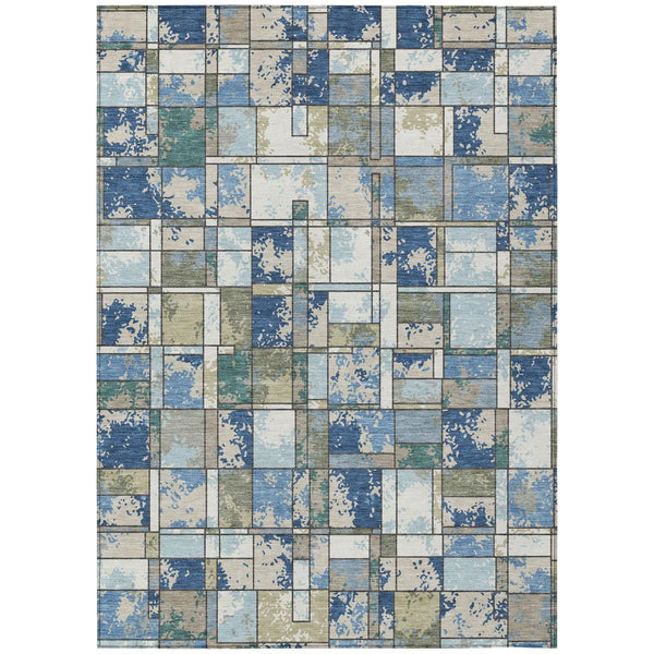 5' X 8' Blue And Navy Blue Geometric Washable Indoor Outdoor Area Rug Homeroots Outdoor
