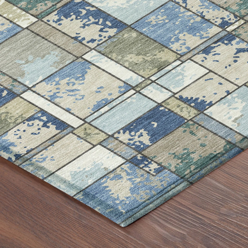 5' X 8' Blue And Navy Blue Geometric Washable Indoor Outdoor Area Rug Homeroots Outdoor