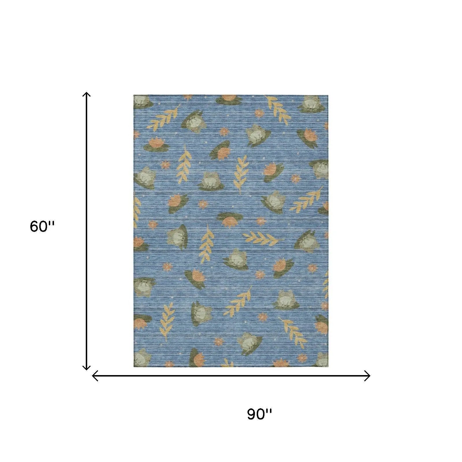 5' X 8' Blue And Olive Green Botanical Leaves Washable Indoor Outdoor Area Rug Homeroots Outdoor