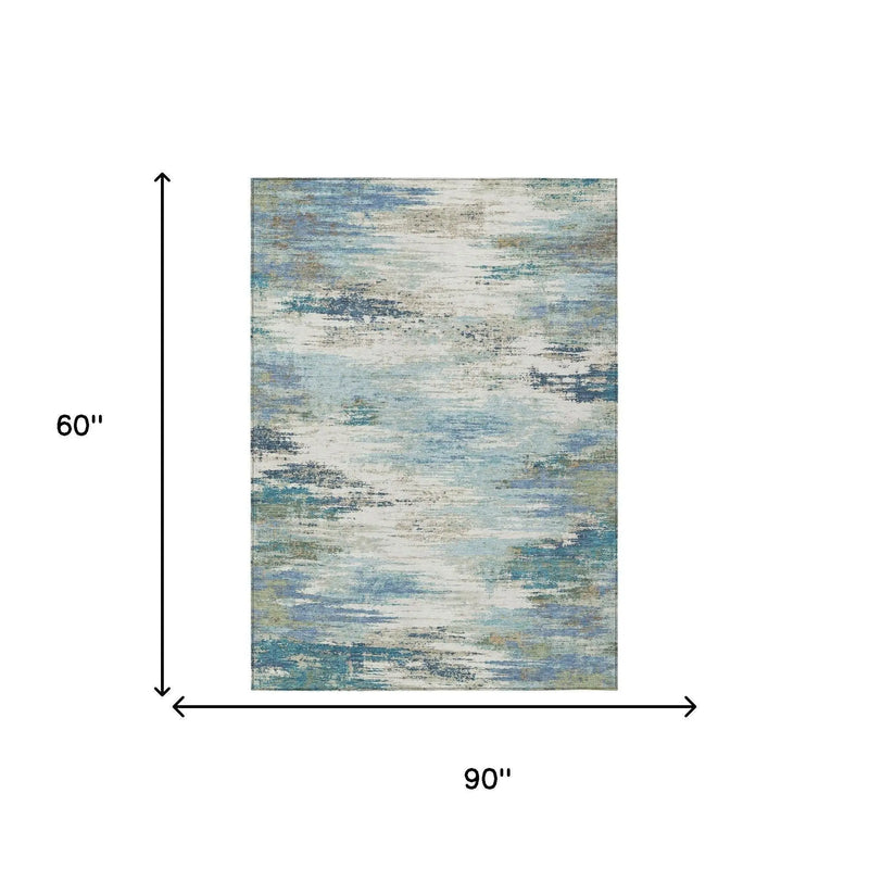 5' X 8' Blue And Pewter Abstract Washable Indoor Outdoor Area Rug Homeroots Outdoor
