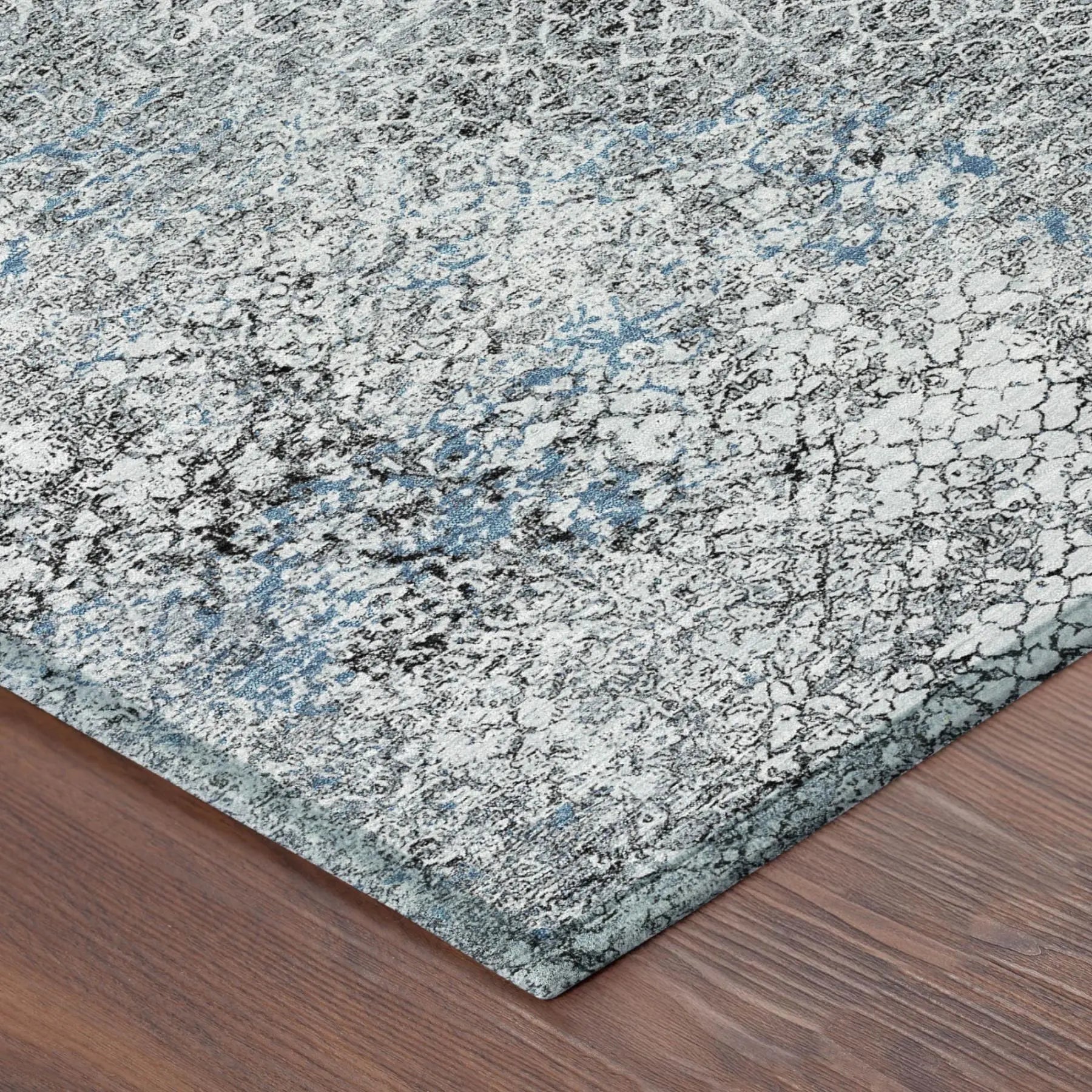 5' X 8' Blue And Pewter Abstract Washable Indoor Outdoor Area Rug Homeroots Outdoor