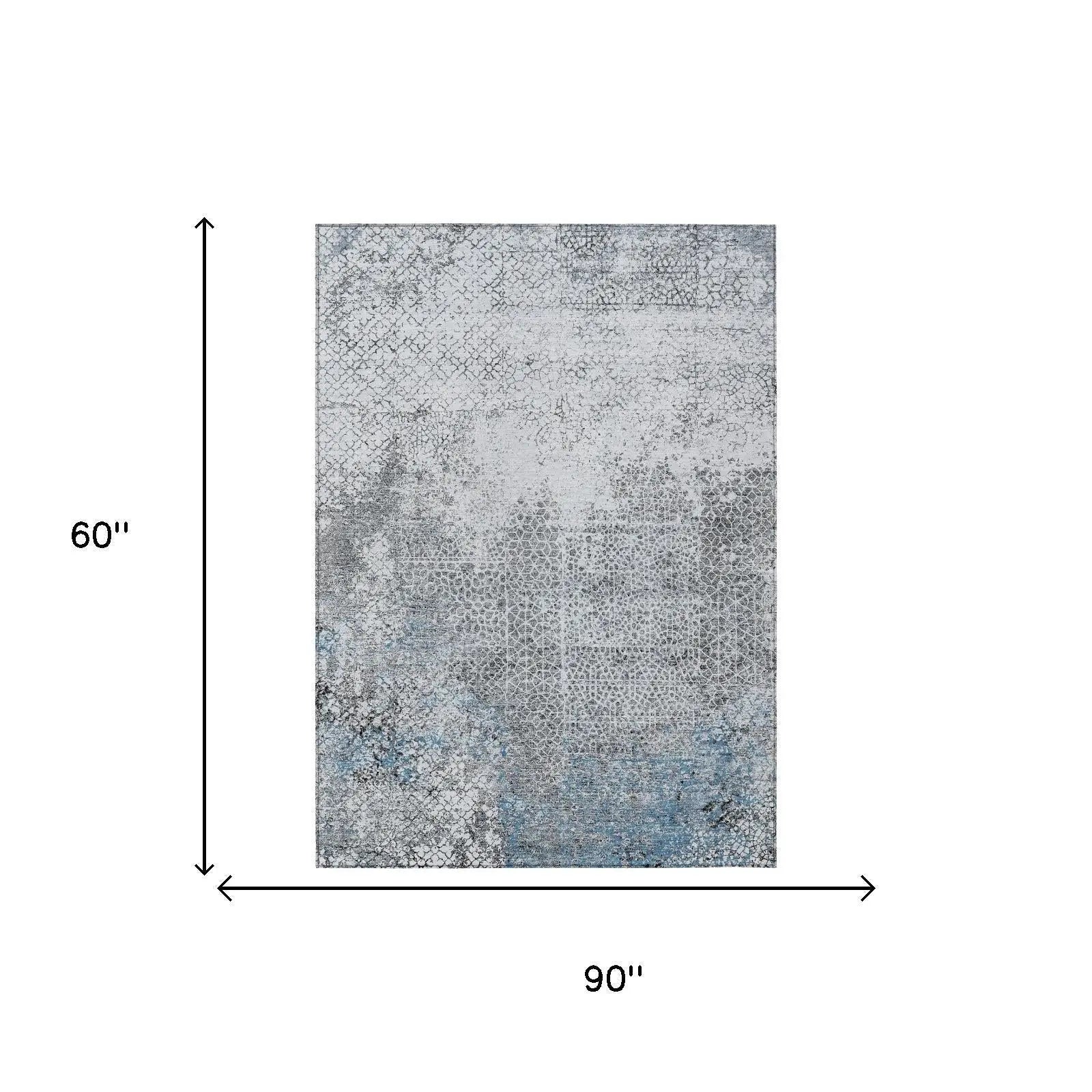 5' X 8' Blue And Pewter Abstract Washable Indoor Outdoor Area Rug Homeroots Outdoor