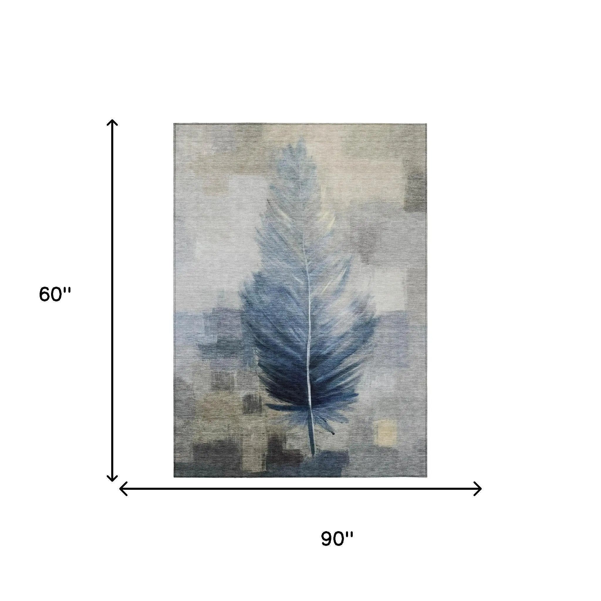 5' X 8' Blue And Pewter Botanical Leaves Washable Indoor Outdoor Area Rug Homeroots Outdoor