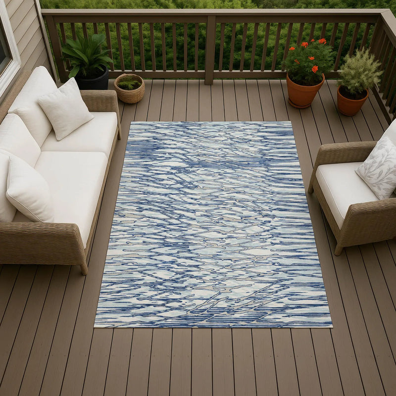 5' X 8' Blue And Silver Abstract Washable Indoor Outdoor Area Rug Homeroots Outdoor