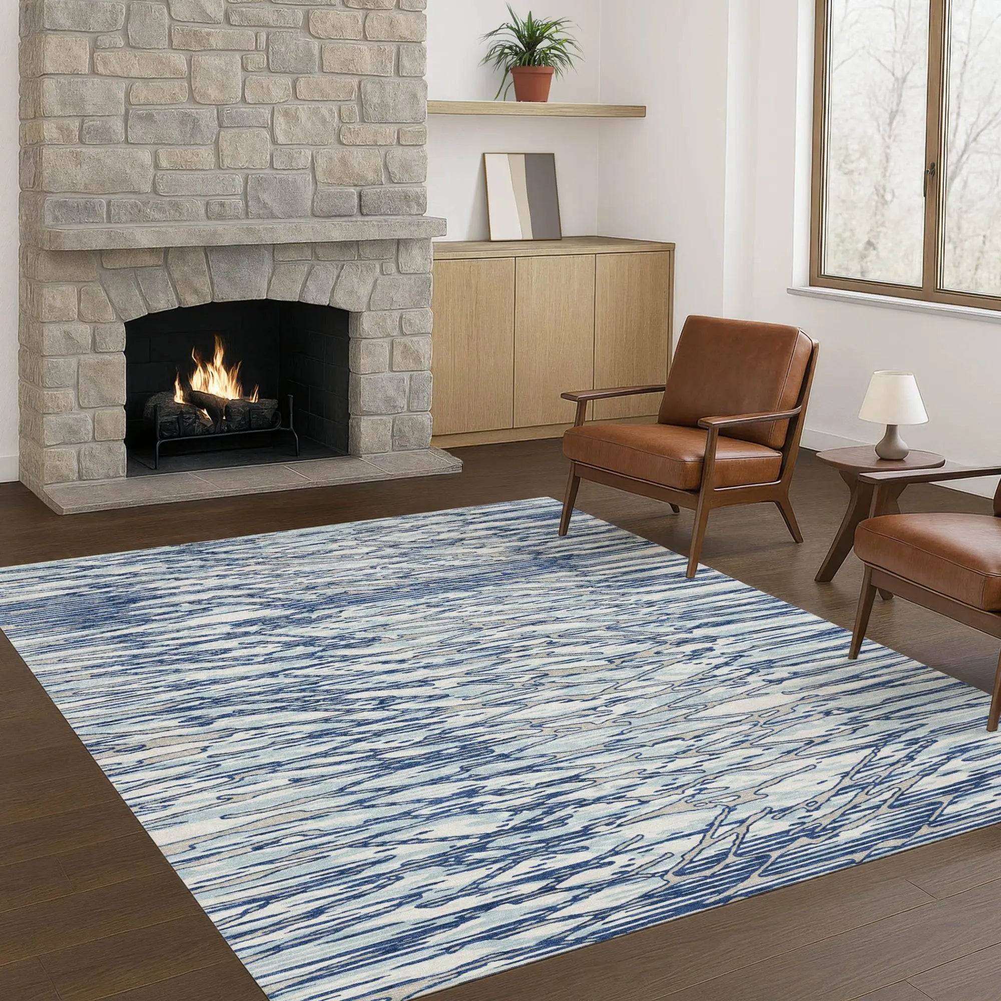 5' X 8' Blue And Silver Abstract Washable Indoor Outdoor Area Rug Homeroots Outdoor