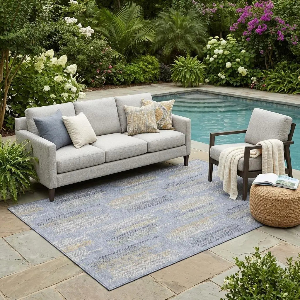 5' X 8' Blue And Silver Abstract Washable Indoor Outdoor Area Rug Homeroots Outdoor