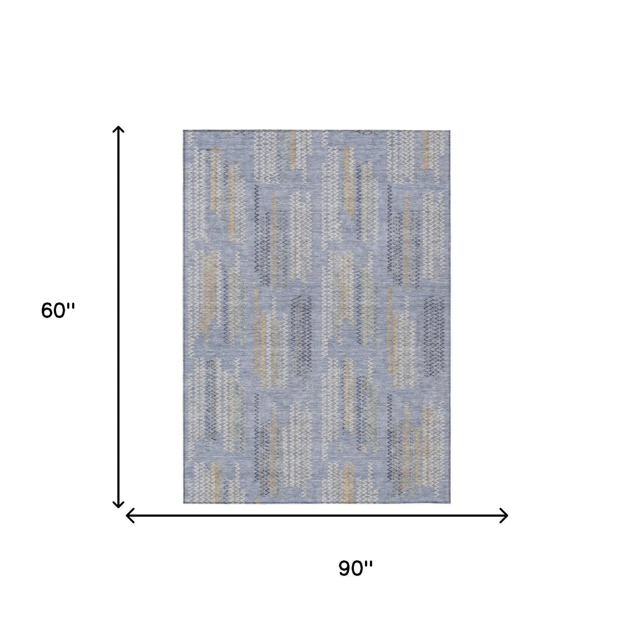 5' X 8' Blue And Silver Abstract Washable Indoor Outdoor Area Rug Homeroots Outdoor