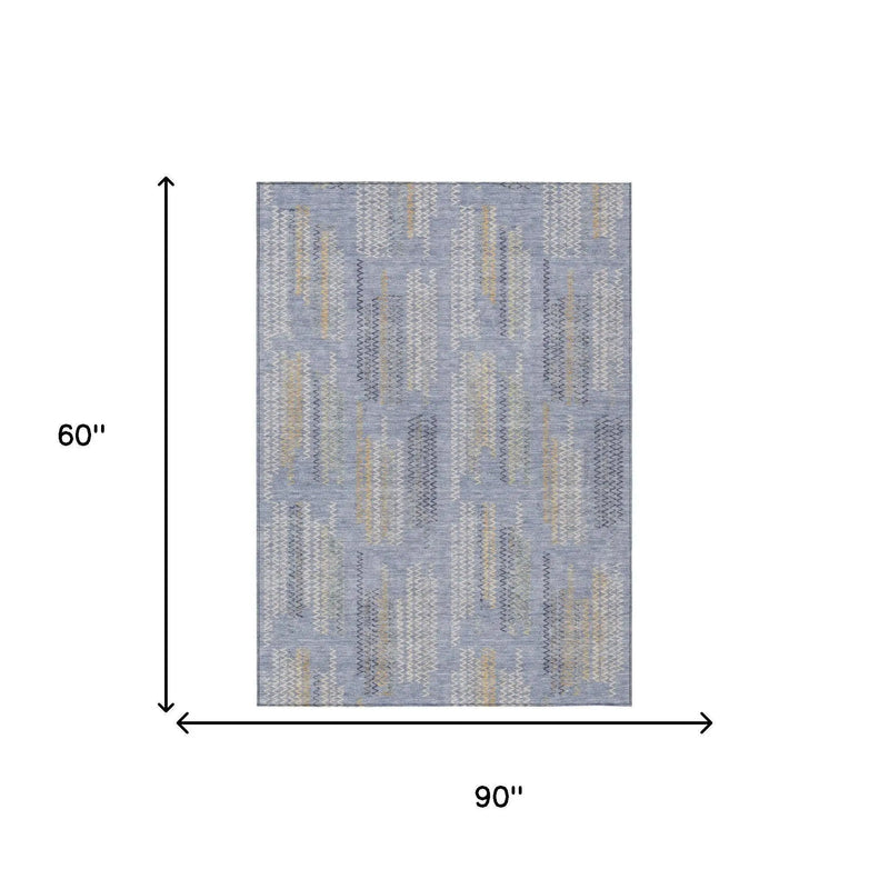 5' X 8' Blue And Silver Abstract Washable Indoor Outdoor Area Rug Homeroots Outdoor