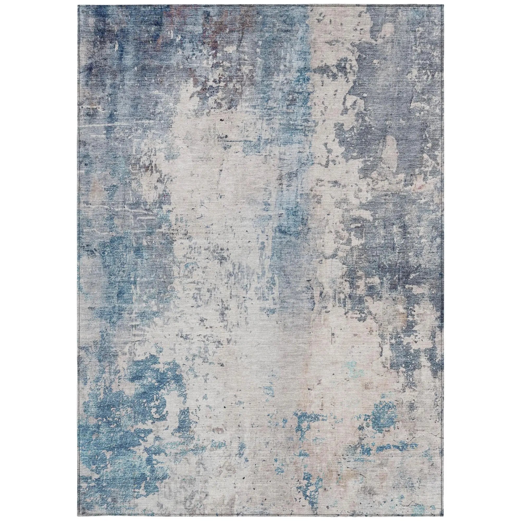 5' X 8' Blue And Silver Abstract Washable Indoor Outdoor Area Rug Homeroots Outdoor