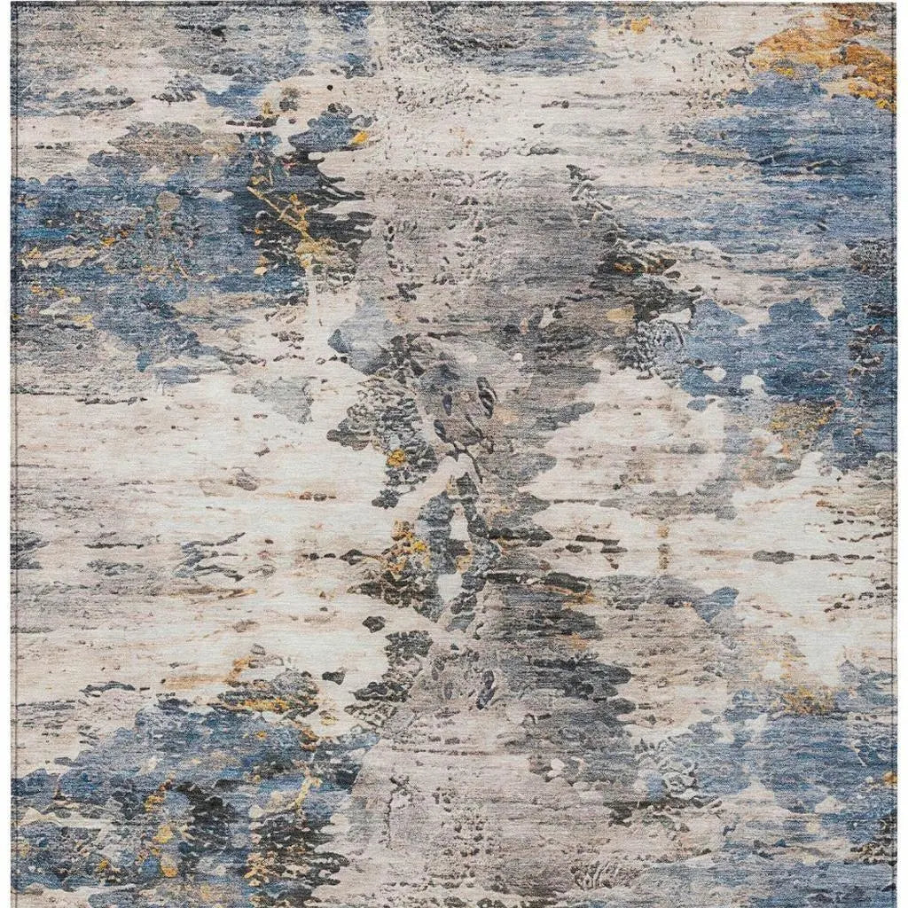 5' X 8' Blue And Silver Abstract Washable Indoor Outdoor Area Rug Homeroots Outdoor