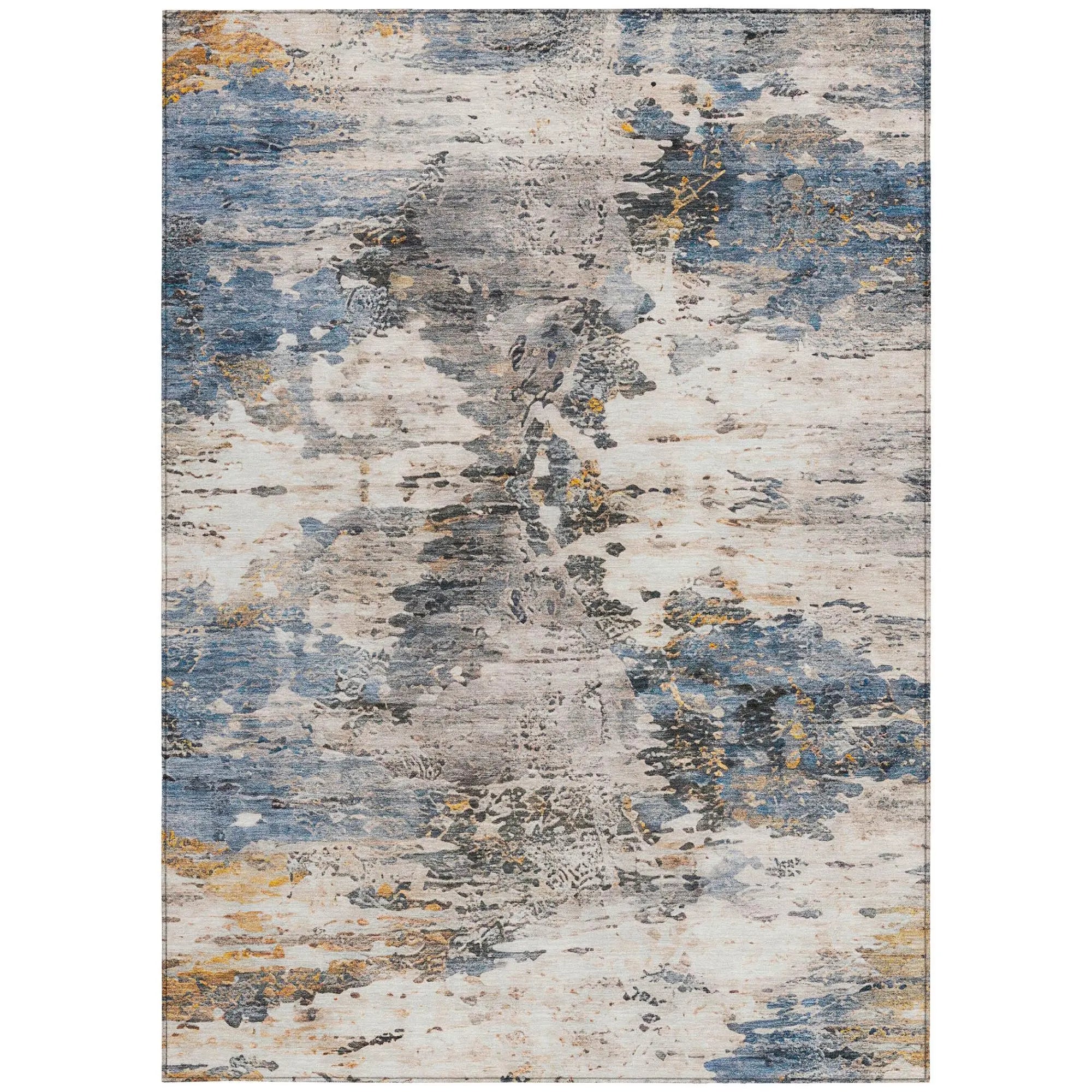 5' X 8' Blue And Silver Abstract Washable Indoor Outdoor Area Rug Homeroots Outdoor