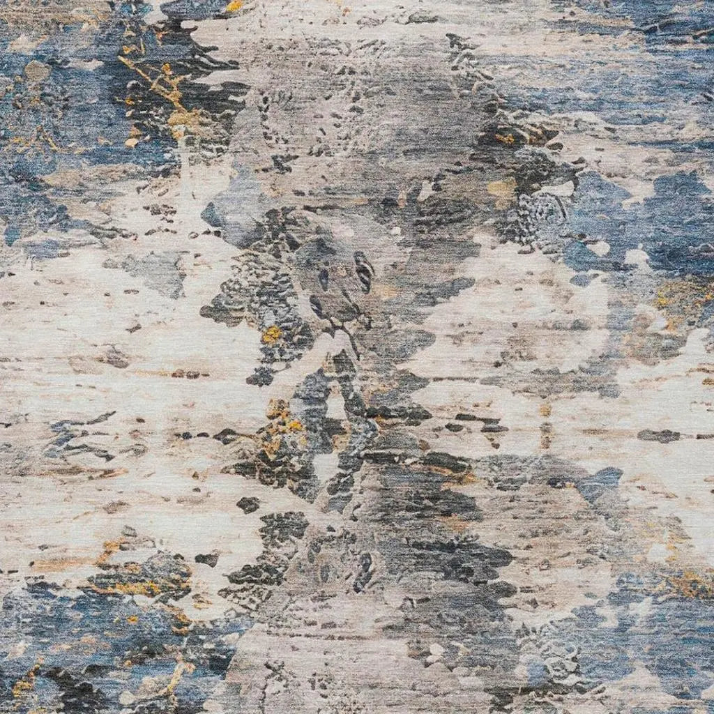 5' X 8' Blue And Silver Abstract Washable Indoor Outdoor Area Rug Homeroots Outdoor