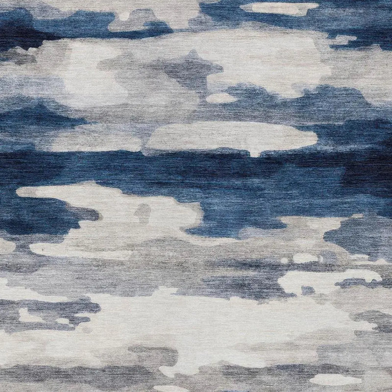 5' X 8' Blue And Silver Abstract Washable Indoor Outdoor Area Rug Homeroots Outdoor