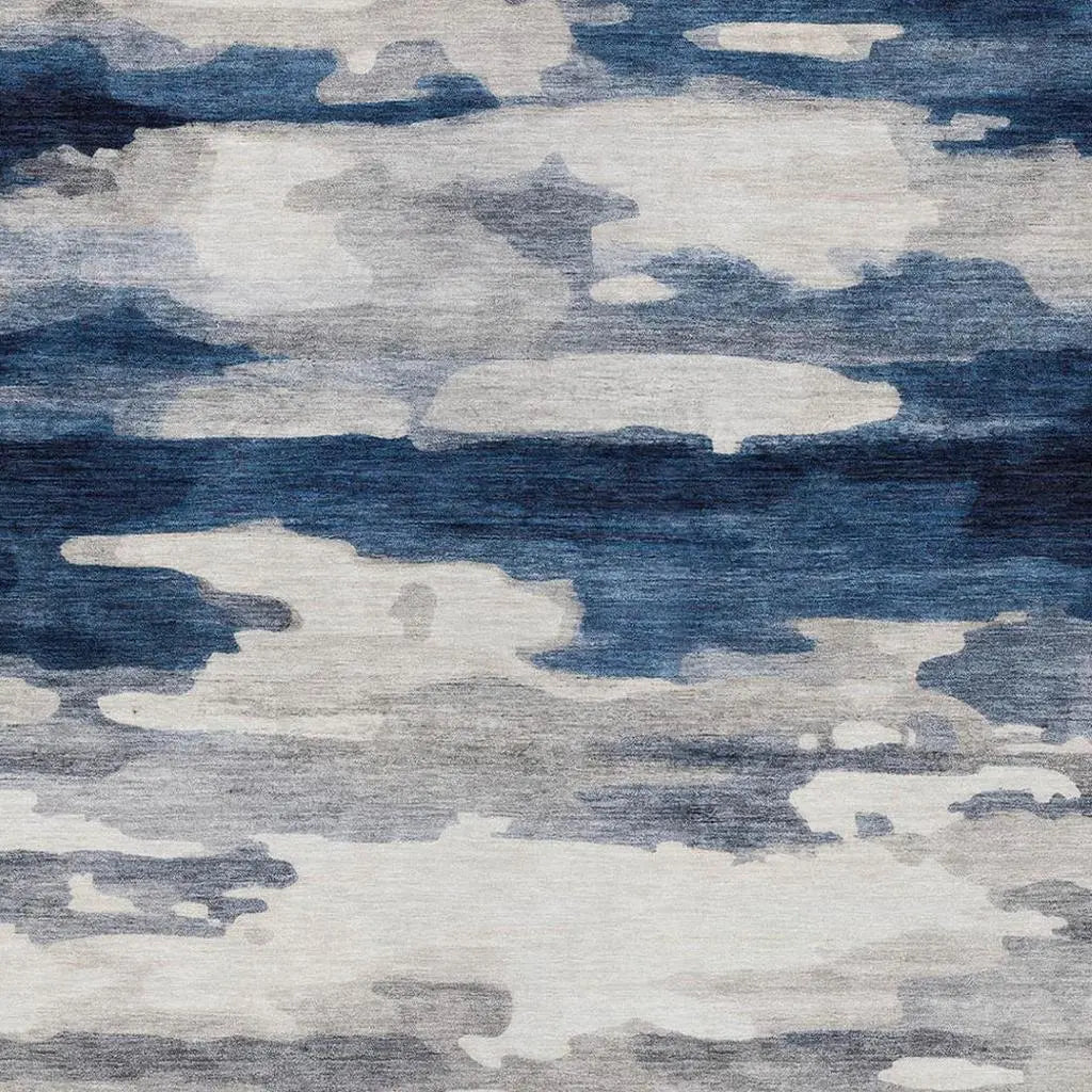 5' X 8' Blue And Silver Abstract Washable Indoor Outdoor Area Rug Homeroots Outdoor