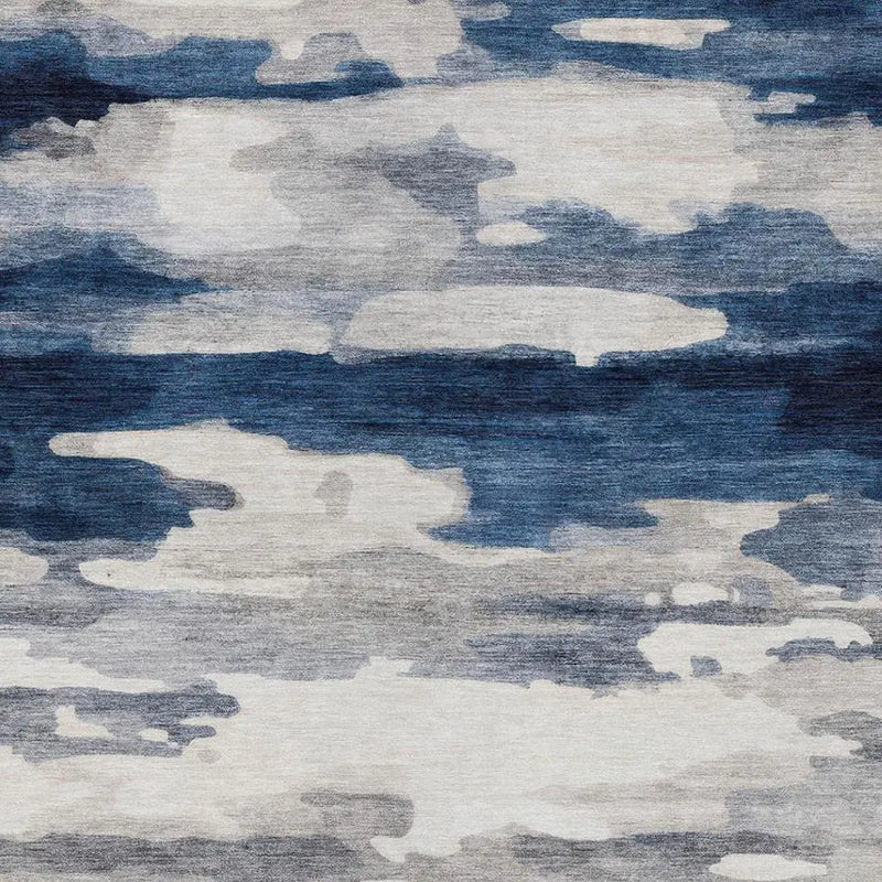 5' X 8' Blue And Silver Abstract Washable Indoor Outdoor Area Rug Homeroots Outdoor