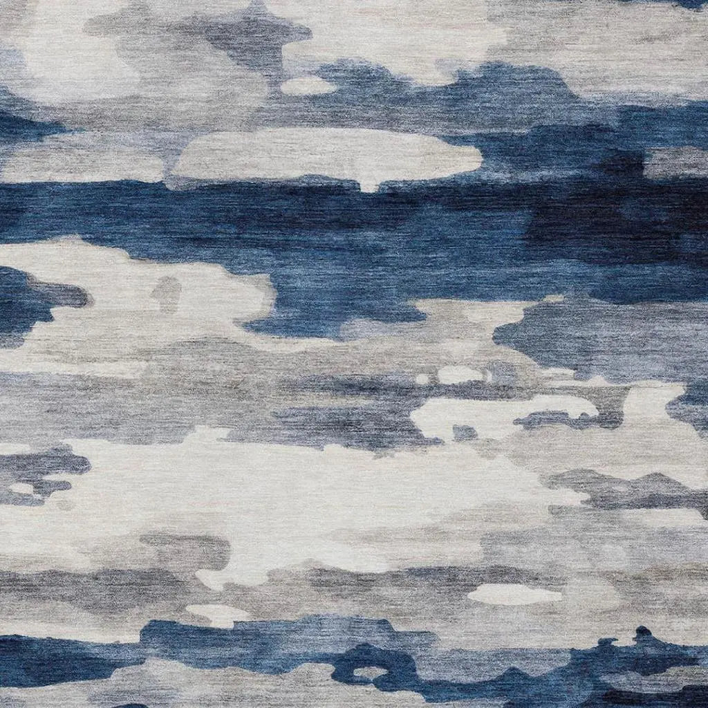 5' X 8' Blue And Silver Abstract Washable Indoor Outdoor Area Rug Homeroots Outdoor