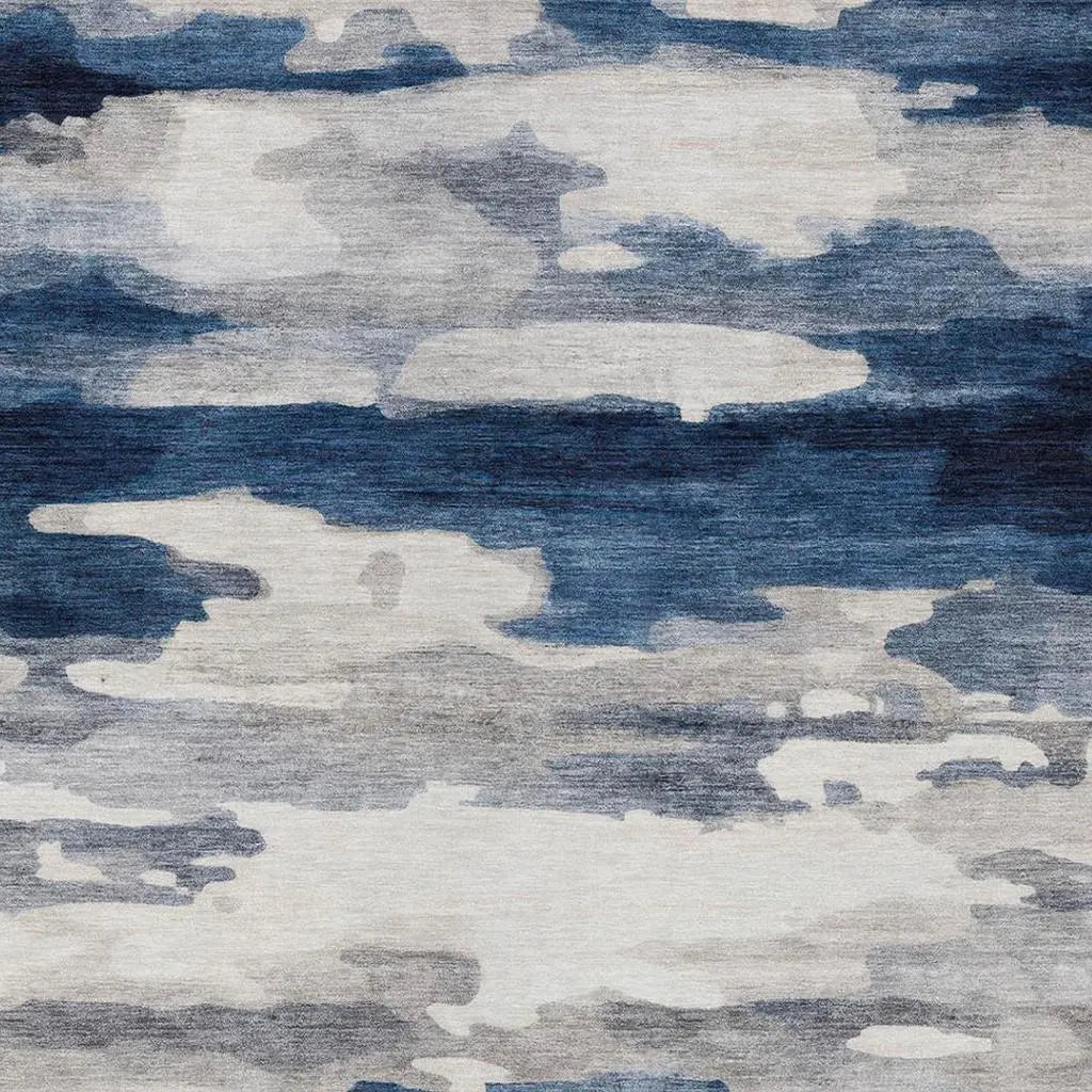 5' X 8' Blue And Silver Abstract Washable Indoor Outdoor Area Rug Homeroots Outdoor