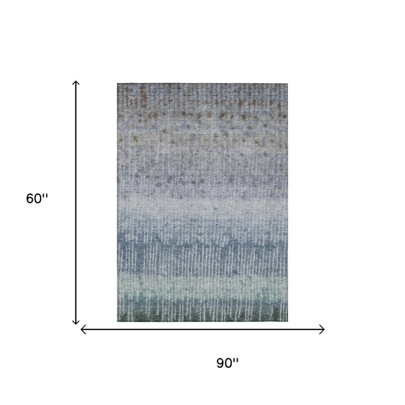 5' X 8' Blue And Silver Abstract Washable Indoor Outdoor Area Rug Homeroots Outdoor