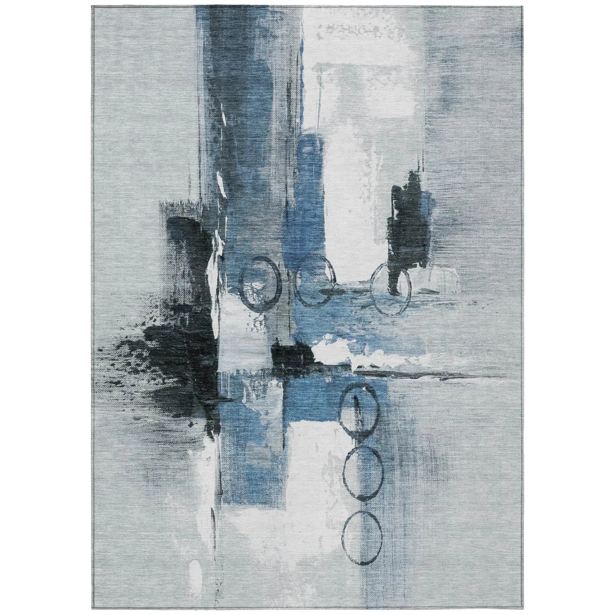 5' X 8' Blue And Silver Abstract Washable Indoor Outdoor Area Rug Homeroots Outdoor