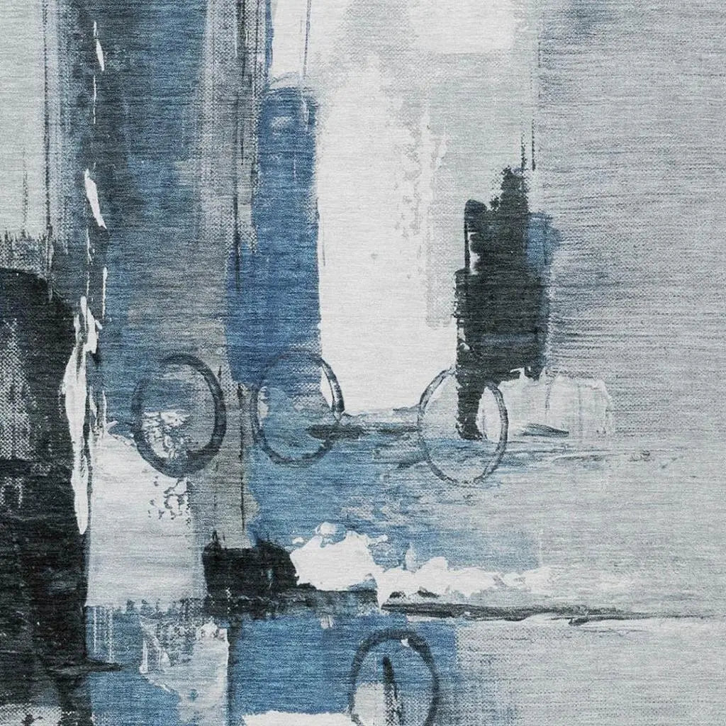 5' X 8' Blue And Silver Abstract Washable Indoor Outdoor Area Rug Homeroots Outdoor