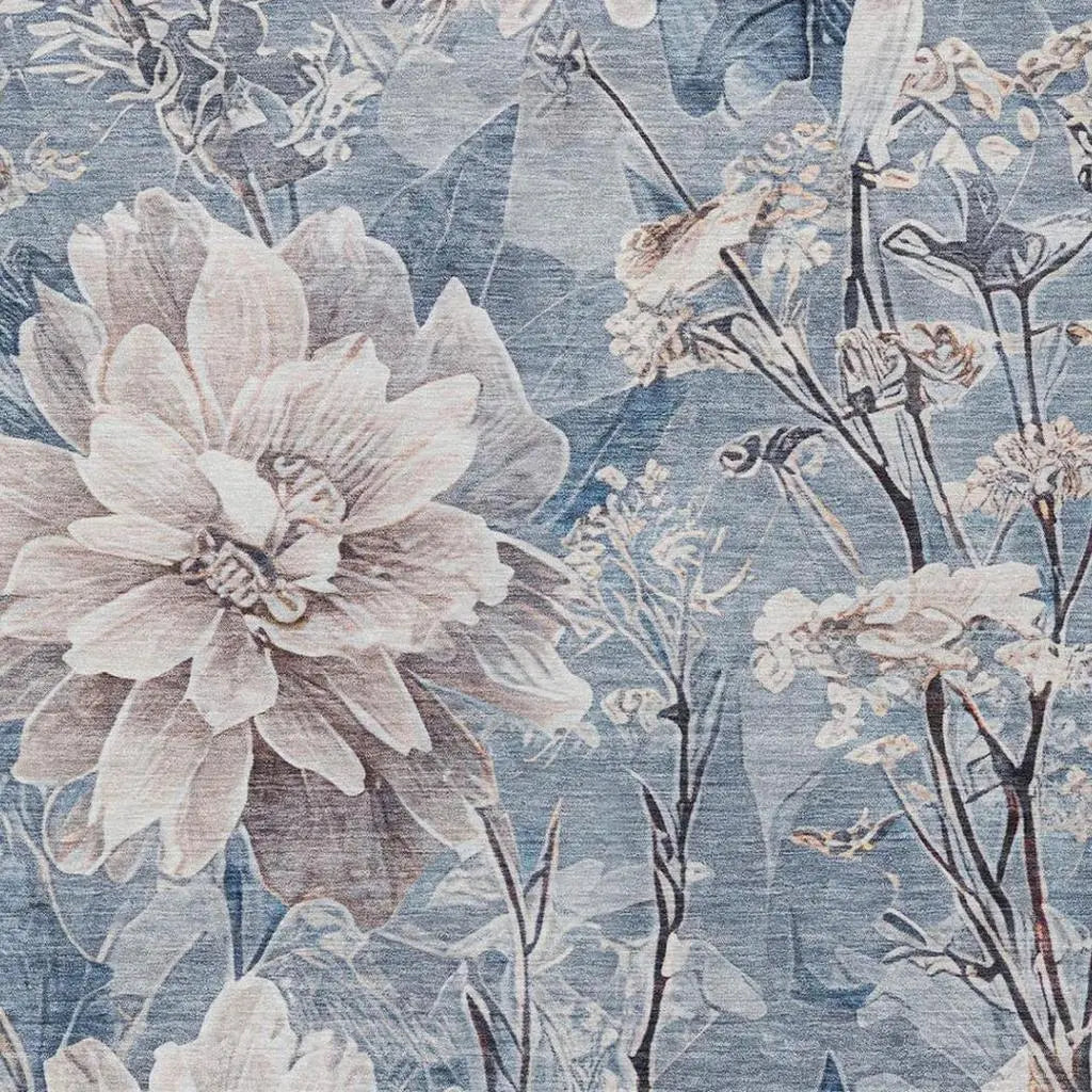 5' X 8' Blue And Silver Floral Washable Indoor Outdoor Area Rug Homeroots Outdoor