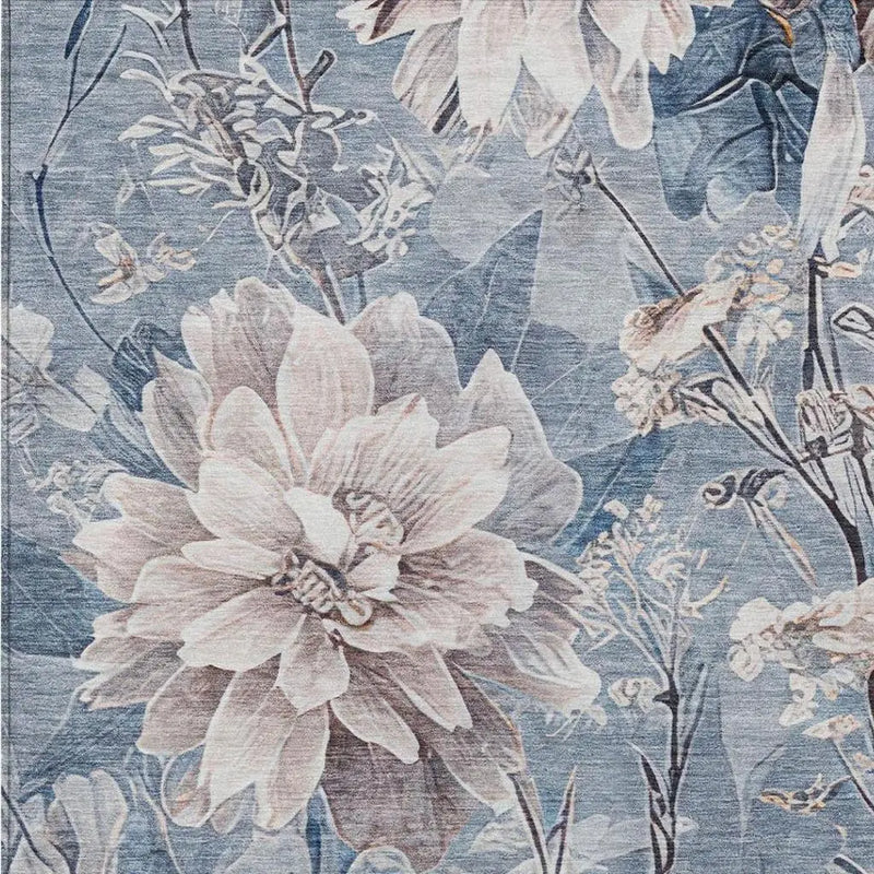 5' X 8' Blue And Silver Floral Washable Indoor Outdoor Area Rug Homeroots Outdoor
