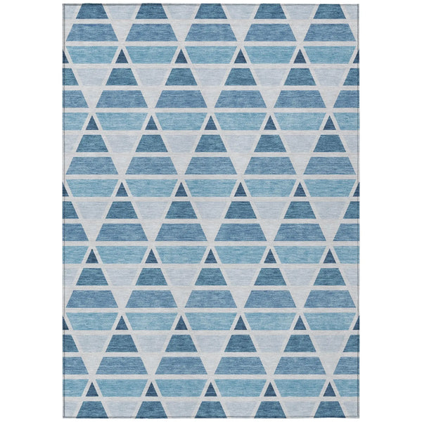 5' X 8' Blue And Silver Geometric Washable Indoor Outdoor Area Rug Homeroots Outdoor