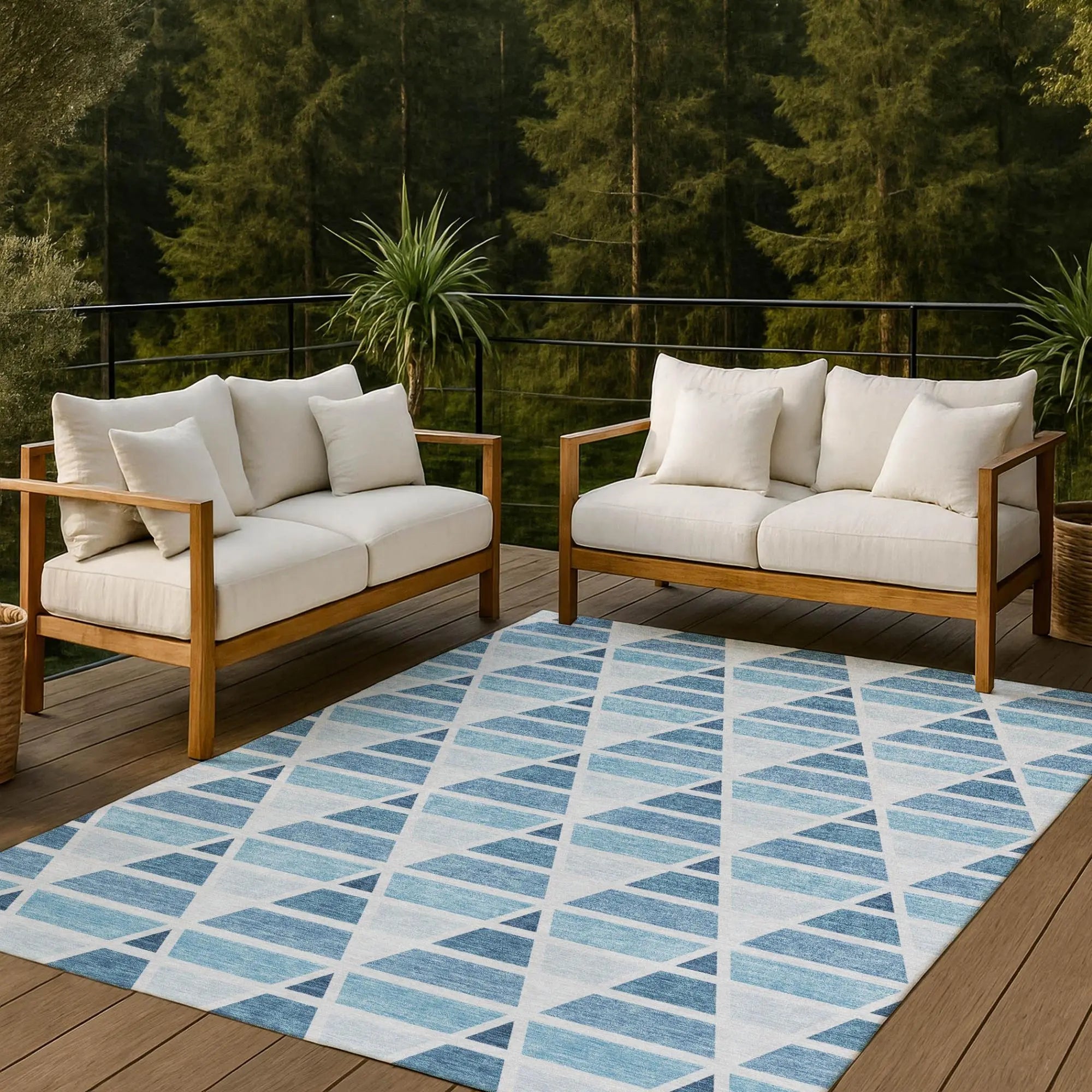 5' X 8' Blue And Silver Geometric Washable Indoor Outdoor Area Rug Homeroots Outdoor