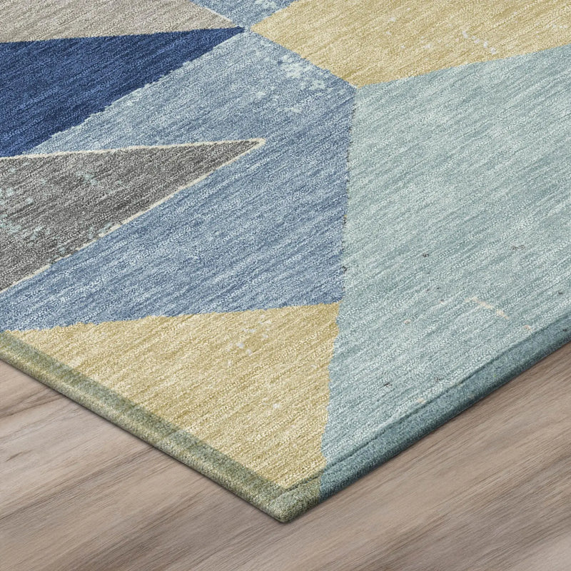 5' X 8' Blue And Silver Geometric Washable Indoor Outdoor Area Rug Homeroots Outdoor