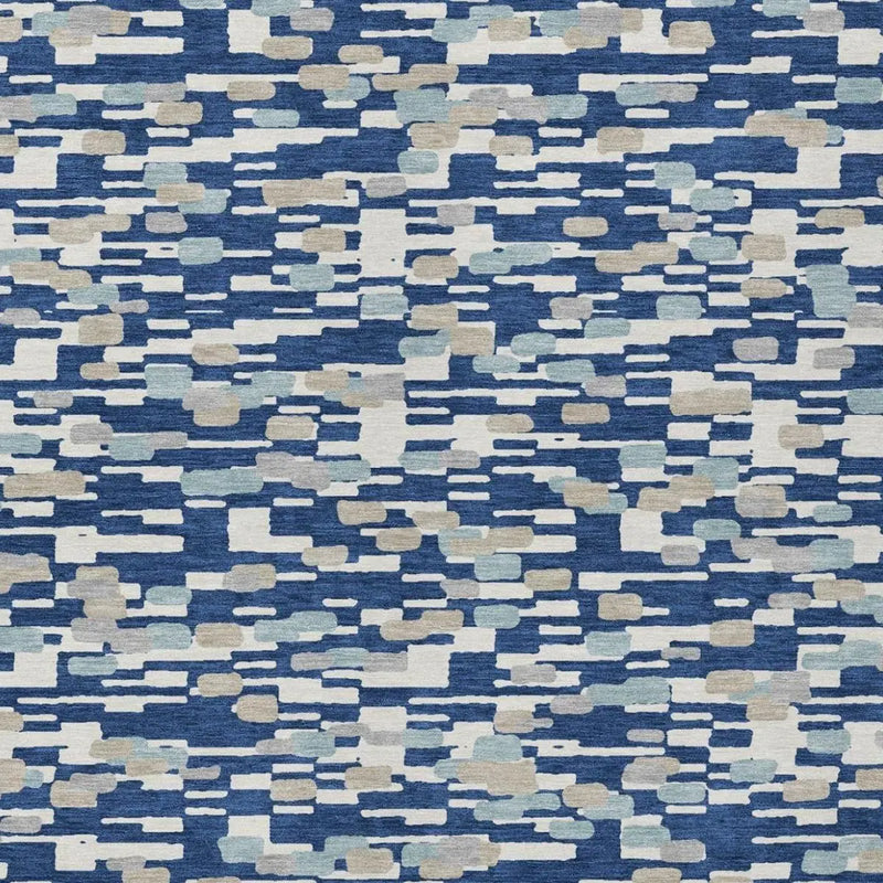 5' X 8' Blue And Silver Geometric Washable Indoor Outdoor Area Rug Homeroots Outdoor