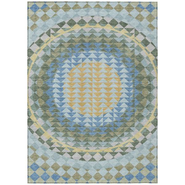 5' X 8' Blue And Silver Geometric Washable Indoor Outdoor Area Rug Homeroots Outdoor