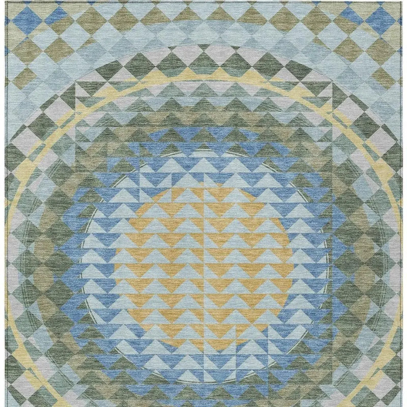 5' X 8' Blue And Silver Geometric Washable Indoor Outdoor Area Rug Homeroots Outdoor