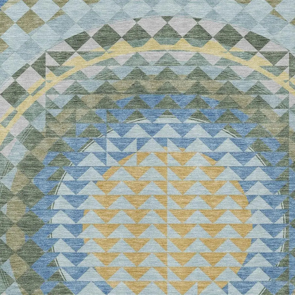 5' X 8' Blue And Silver Geometric Washable Indoor Outdoor Area Rug Homeroots Outdoor