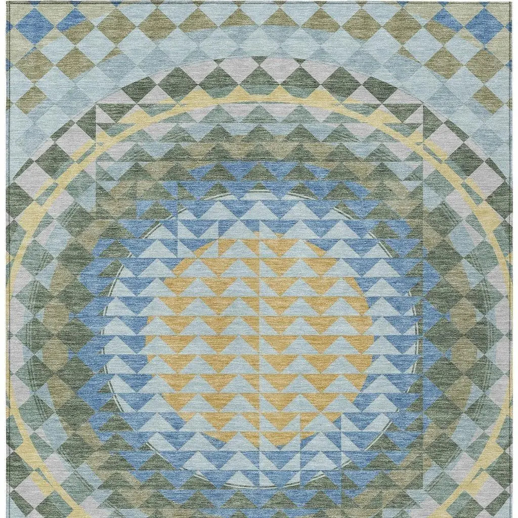 5' X 8' Blue And Silver Geometric Washable Indoor Outdoor Area Rug Homeroots Outdoor