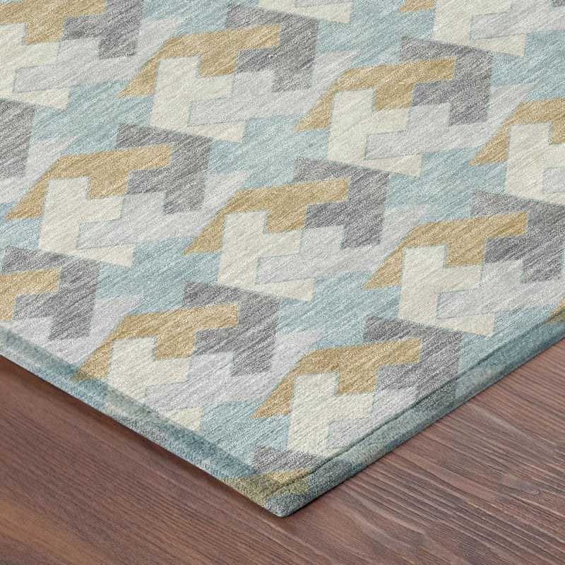 5' X 8' Blue And Silver Geometric Washable Indoor Outdoor Area Rug Homeroots Outdoor