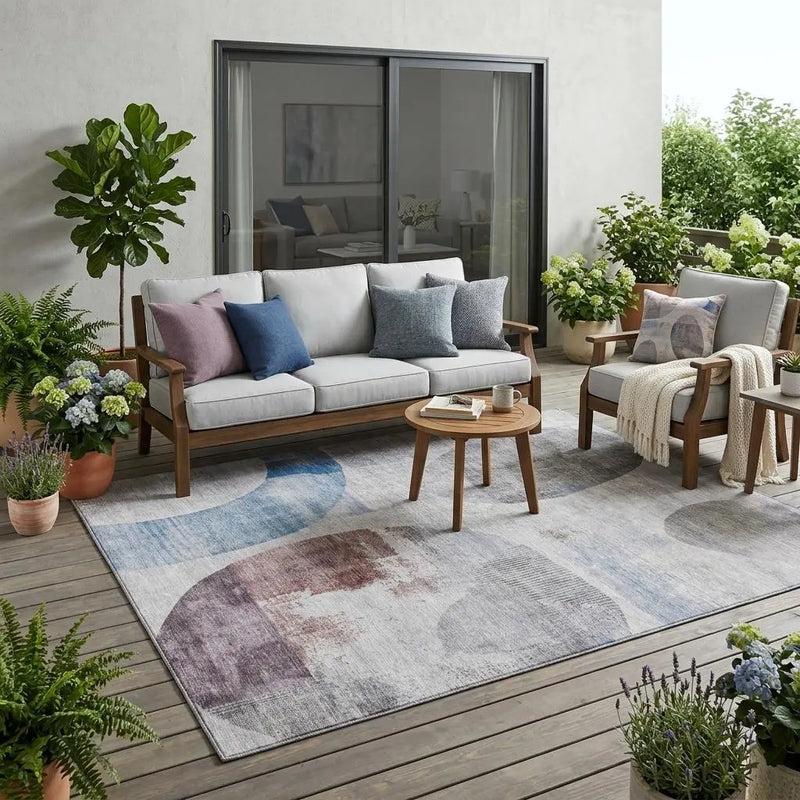 5' X 8' Blue And Silver Geometric Washable Indoor Outdoor Area Rug Homeroots Outdoor