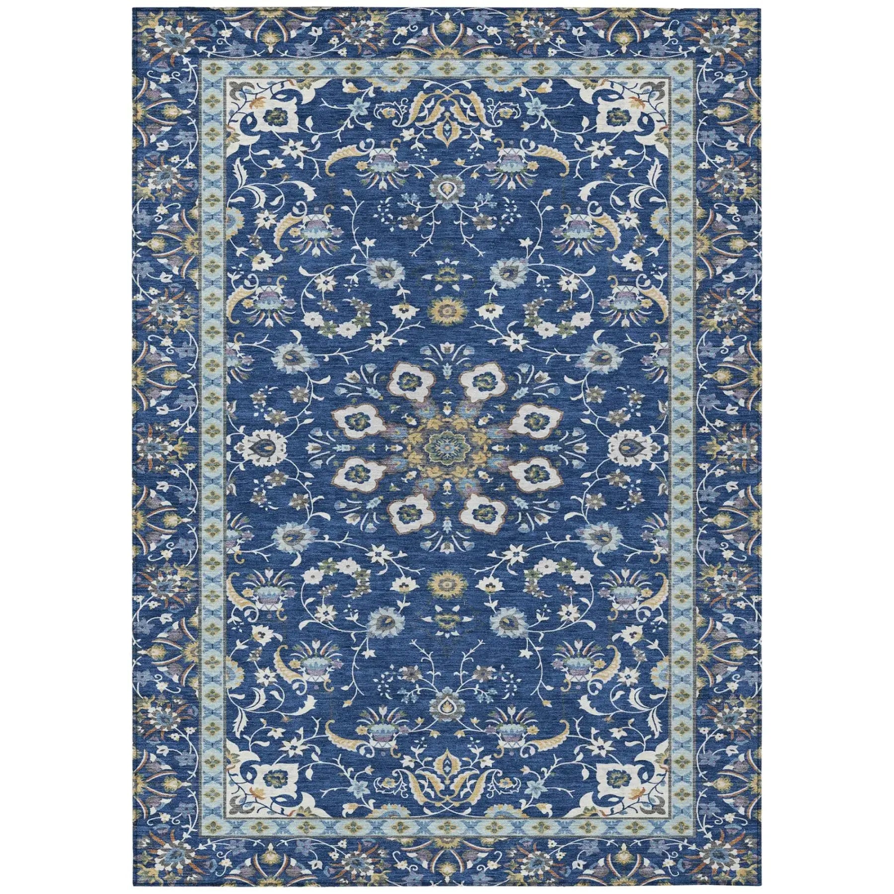 5' X 8' Blue And Silver Oriental Washable Indoor Outdoor Area Rug Homeroots Outdoor