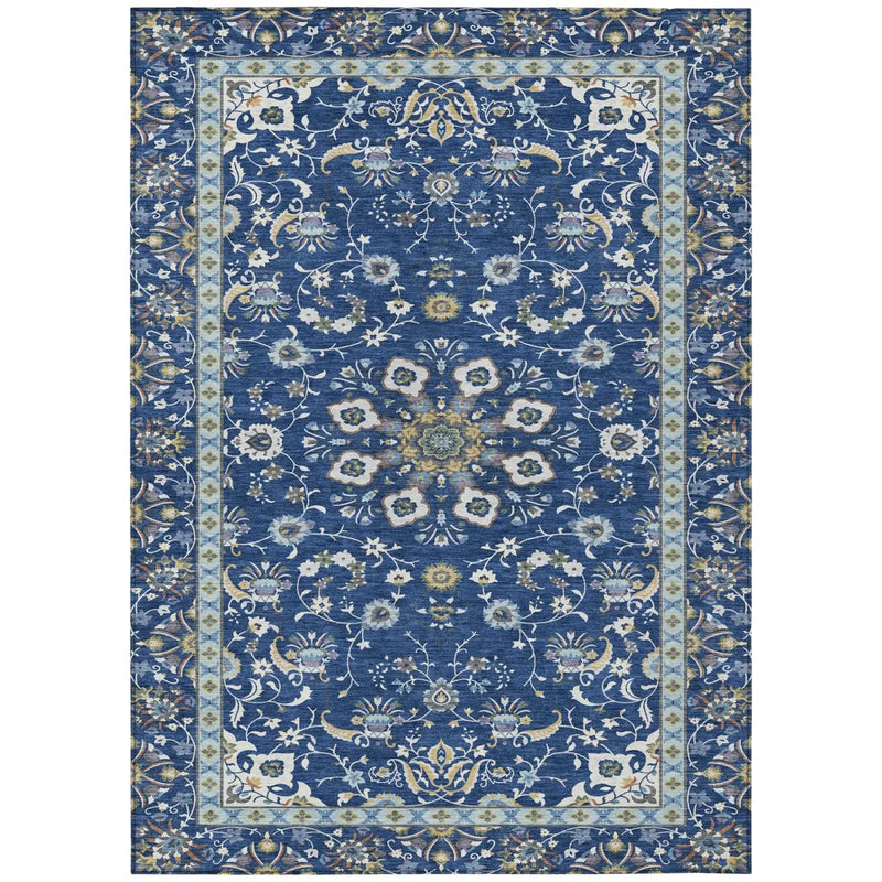 5' X 8' Blue And Silver Oriental Washable Indoor Outdoor Area Rug Homeroots Outdoor