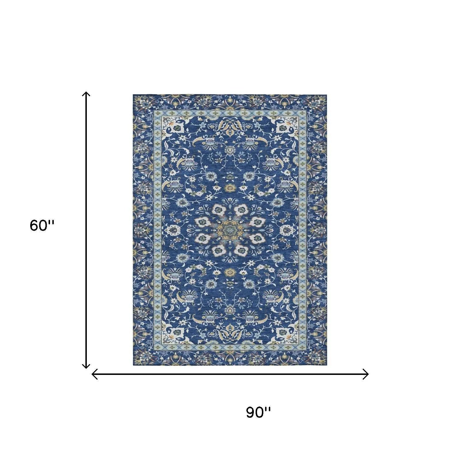 5' X 8' Blue And Silver Oriental Washable Indoor Outdoor Area Rug Homeroots Outdoor