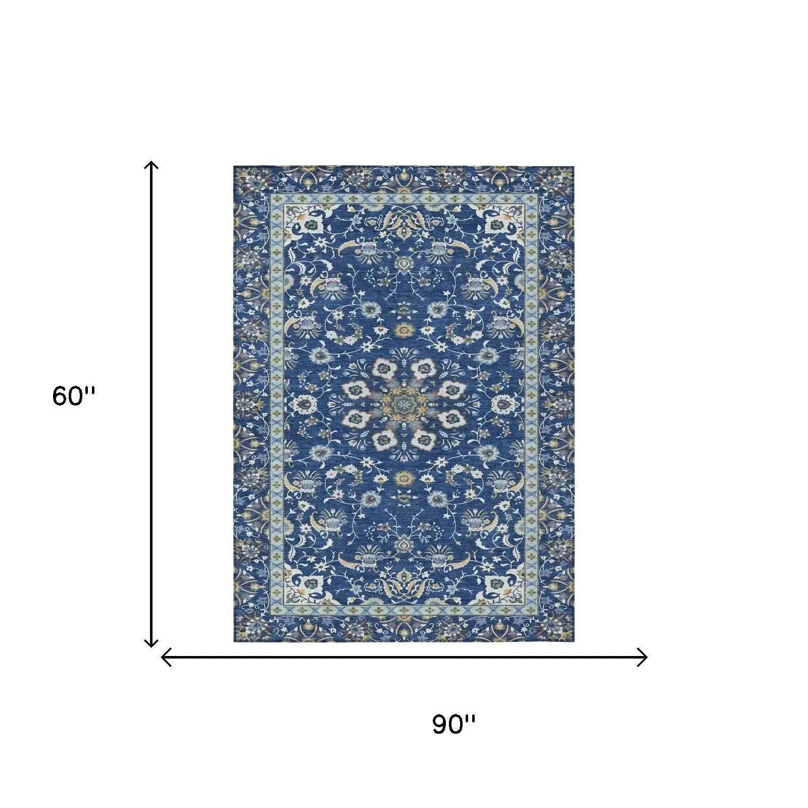 5' X 8' Blue And Silver Oriental Washable Indoor Outdoor Area Rug Homeroots Outdoor