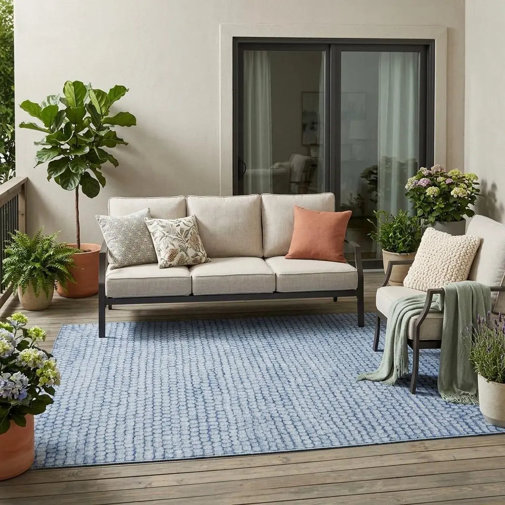 5' X 8' Blue And Sky Blue Striped Washable Indoor Outdoor Area Rug Homeroots Outdoor
