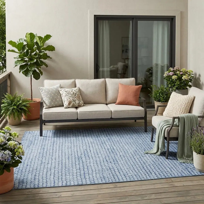 5' X 8' Blue And Sky Blue Striped Washable Indoor Outdoor Area Rug Homeroots Outdoor