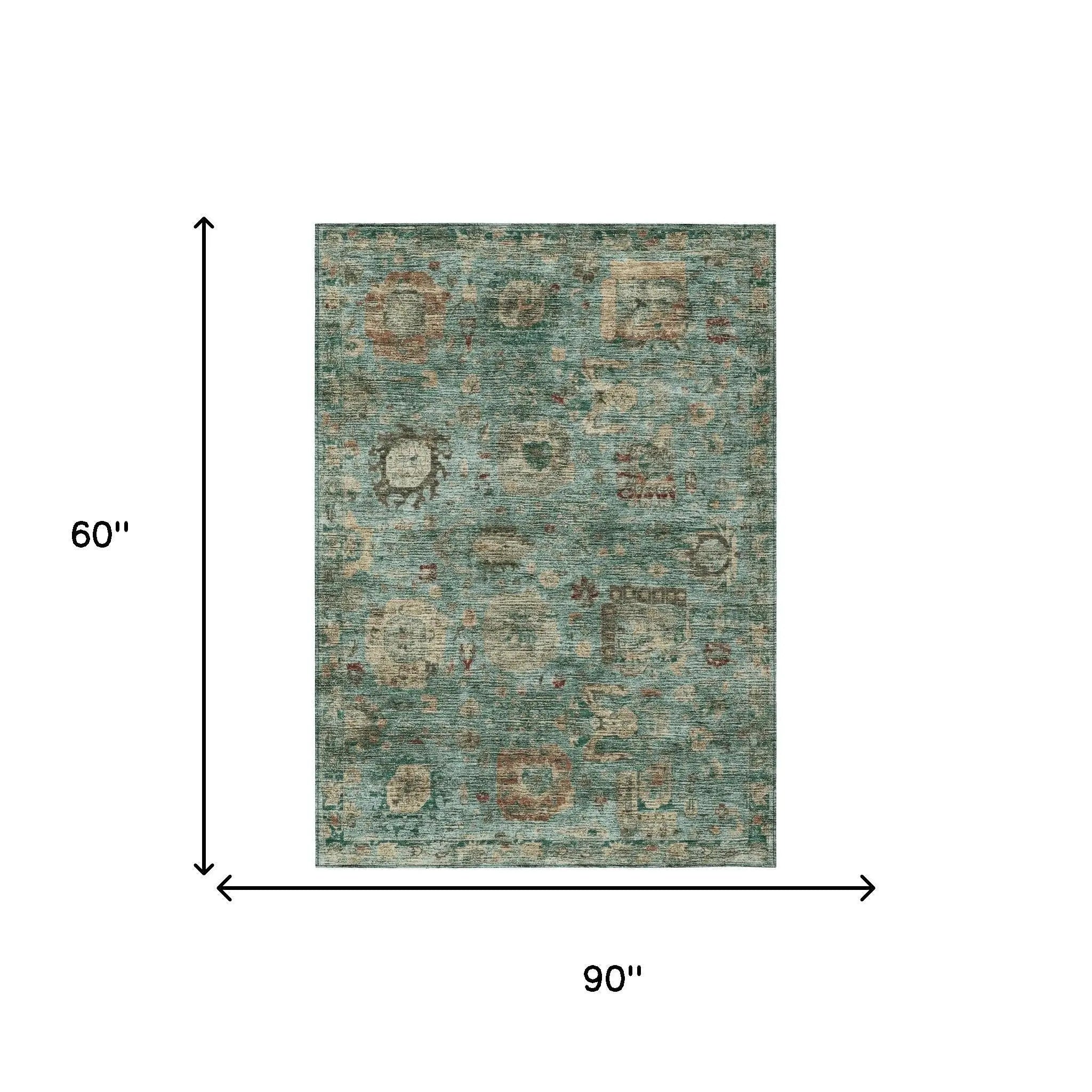 5' X 8' Blue And Teal Blue Abstract Washable Indoor Outdoor Area Rug Homeroots Outdoor