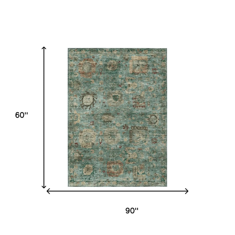 5' X 8' Blue And Teal Blue Abstract Washable Indoor Outdoor Area Rug Homeroots Outdoor