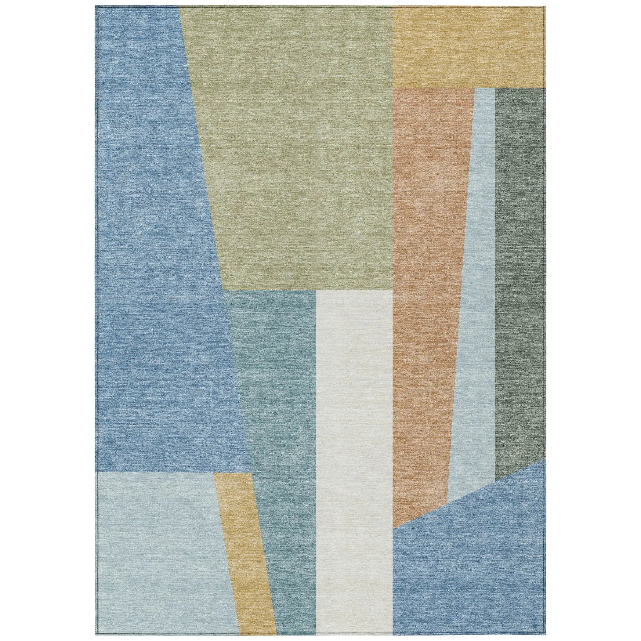 5' X 8' Blue And Teal Blue Geometric Washable Indoor Outdoor Area Rug Homeroots Outdoor
