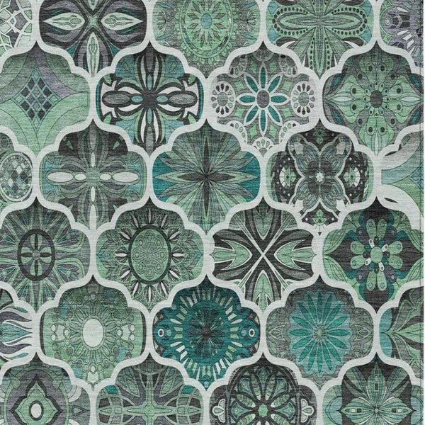 5' X 8' Blue And Teal Blue Ogee Washable Indoor Outdoor Area Rug Homeroots Outdoor